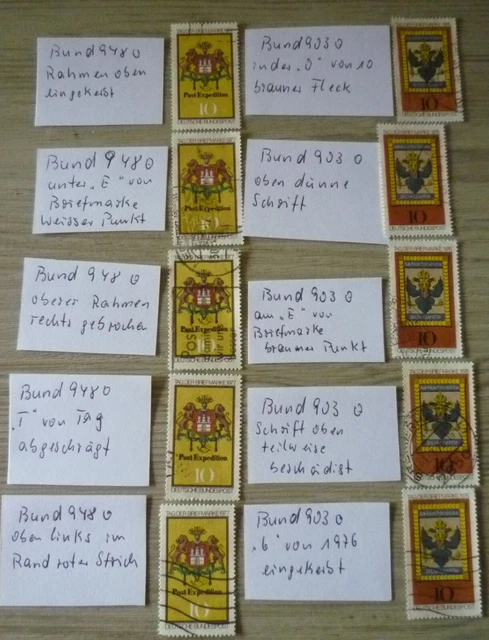 BRD 10x Werte Tag der Briefmarke 70er Plattenfehler.