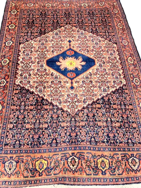 Antique Pre-1900 Geometric Kurdish Seneh Area Rug Hand-knotted Carpet 4'10"x7'