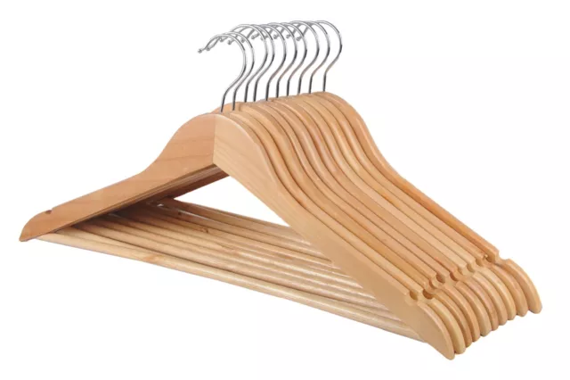 20 x WOODEN COAT HANGERS SUIT GARMENTS CLOTHES WOOD HANGER TROUSER BAR SET UK