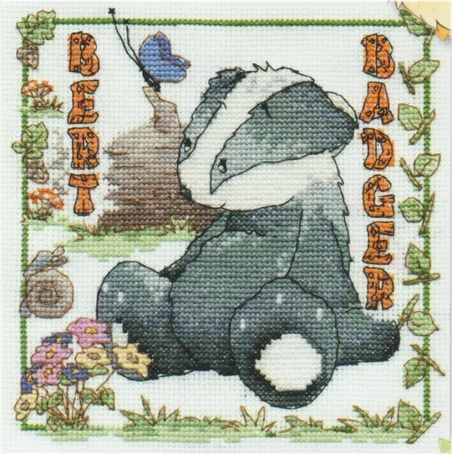 Super Cute Bert The Badger Woodland Folk DMC Cross Stitch Ex Kit Pattern