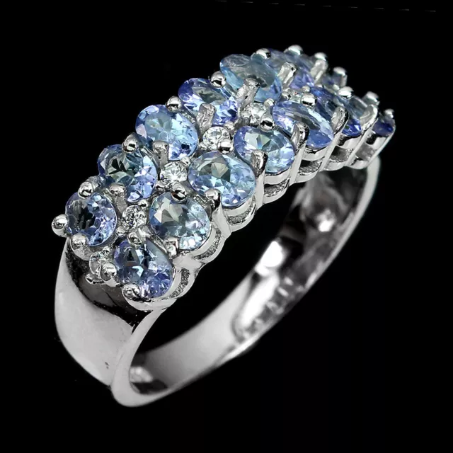 Unheated Oval Blue Tanzanite 4x3mm White Gold Plate 925 Sterling Silver Ring