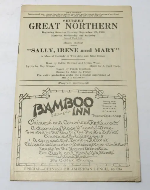 Shubert Great Northern Theatre Program "Sally, Irene and Mary" 1923 Chicago Ill