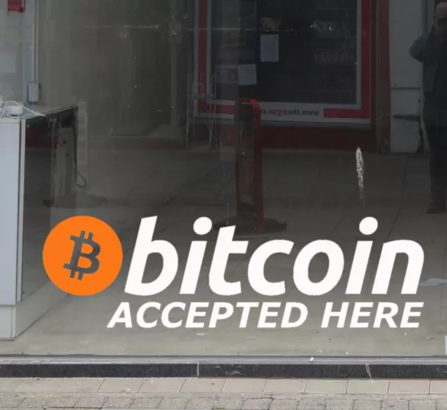 Bitcoin hier akzeptiert Vinyl Schaufenster Schild Aufkleber Aufkleber Aufkleber Kryptowährung KLEIN