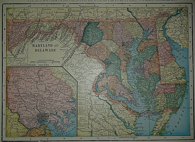 Vintage 1903 Atlas Map ~ MARYLAND - DELAWARE ~ Old & Authentic ~ Free S&H