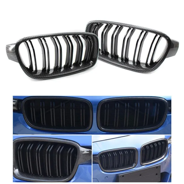 2x griglia anteriore griglia renale fibra di carbonio nera per BMW Serie 3 F30 31 2012-2018 13 14