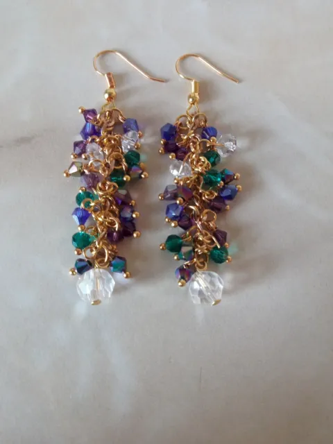 Gold Plated Multi Coloured Crystal Drop Dangle Earrings