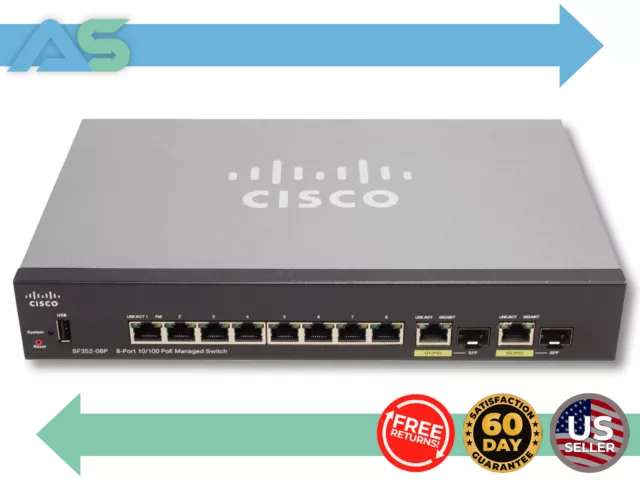 Cisco SF352-08P-K9 V02 10/100 8-Port PoE Managed Network Ethernet Switch