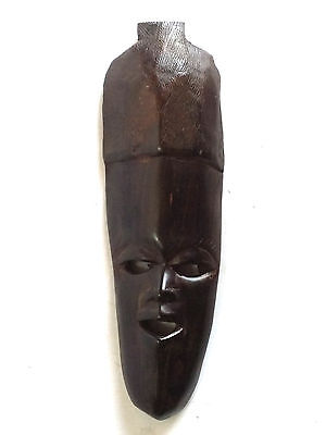 Wall Hanging African Mask Wooden Sculpture Plaque Tribal Ebony Wood Carving 11"