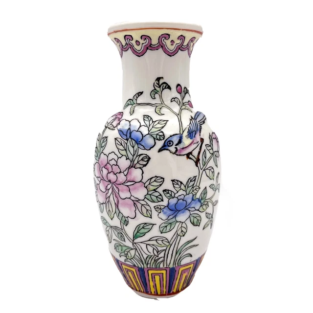 Asiática Florero de Porcelana Con Decoración Flores,Pintado a Mano (4,5 X 16,5CM