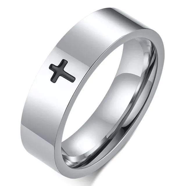 Zense - Anillo de cruz latina para hombre en acero plateado ZR0167