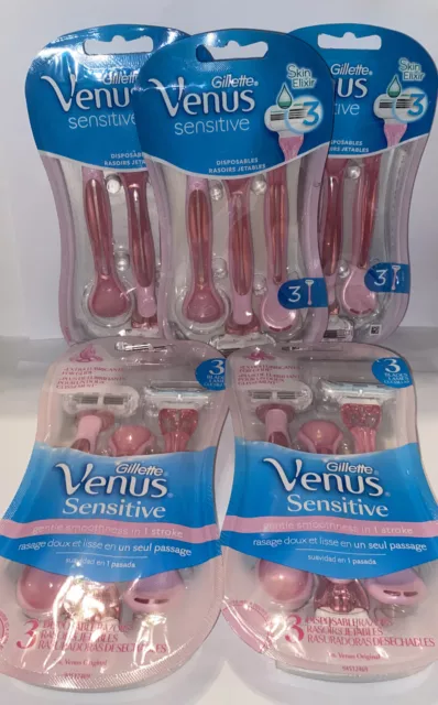 X5 NUEVAS 3 EN CADA 15 TOTALES Gillette Venus Sensibles Mujeres Navajas Desechables Rosa
