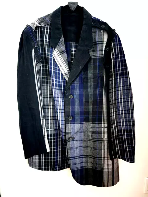 Yohji Yamamoto Pour Homme Blazer Assymetric Rayon/Linen Plaids Ja 3 Us 44"