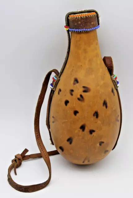 African Kipsigis Tribe Kenya Traditional Mursik Milk Drinking Gourd Leather Cap