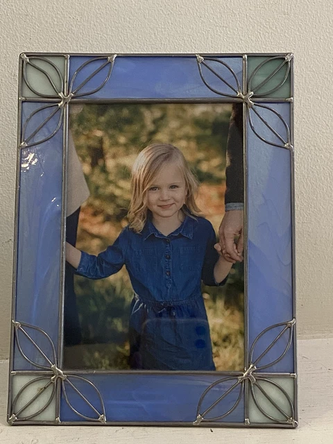 Stained Slag Lead Glass Picture Frame Easel Back Table Top Holds 4x6" Photo