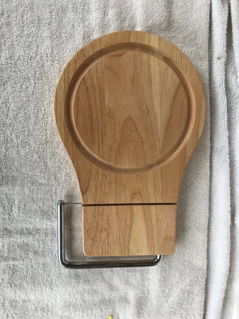 Vintage Wood Cutting Board w/ Built In Cheese Slicer Cracker Well Serving Tray