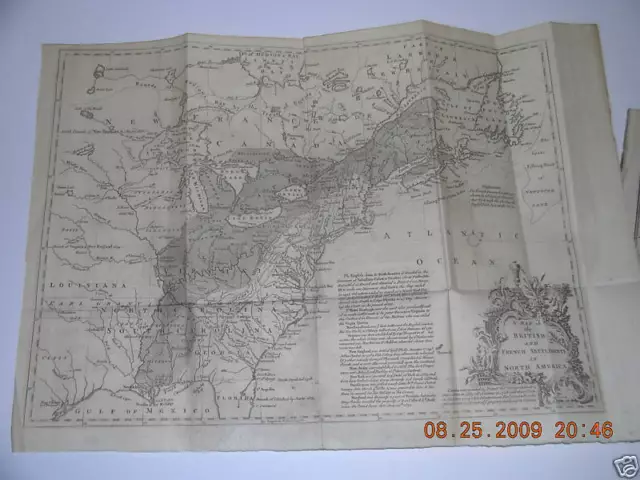 French & Indian War AUTHENTIC 1755 MAP N. AMERICA