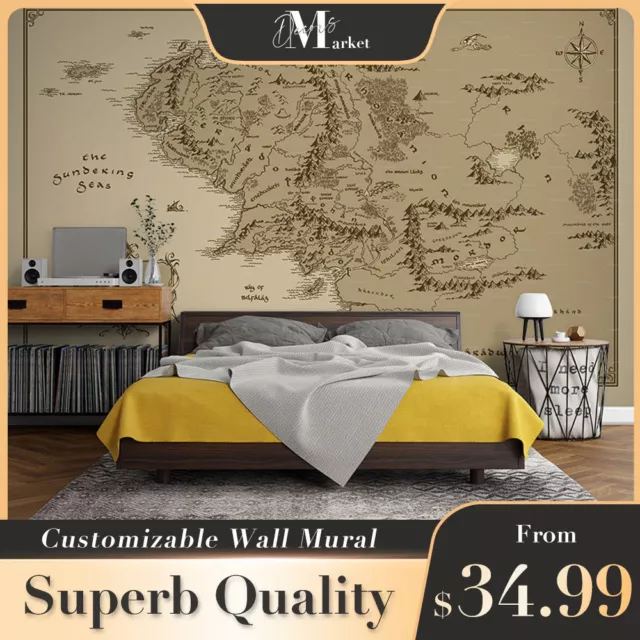 LOTR MAP ART Fantasy 3D Wall Mural Designer Removable Wallpaper Murals