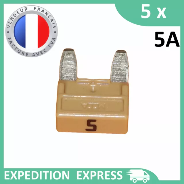 5 mini fusibles 5A auto moto à lame beige