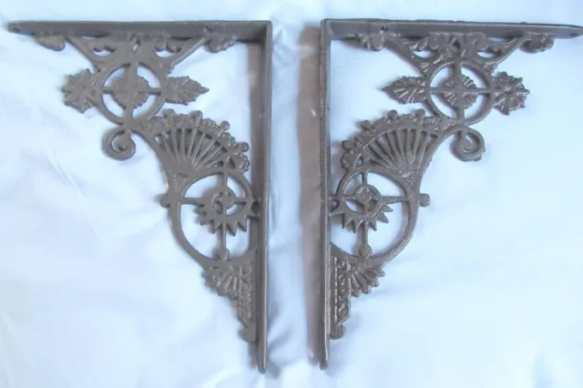 pair  Victorian style Cast Iron Shelf Brackets 11 by 9 inch