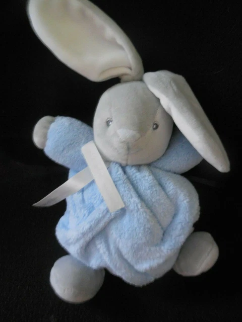 doudou peluche boule lapin gris Plume bleu KALOO créations tendres et douces 3X