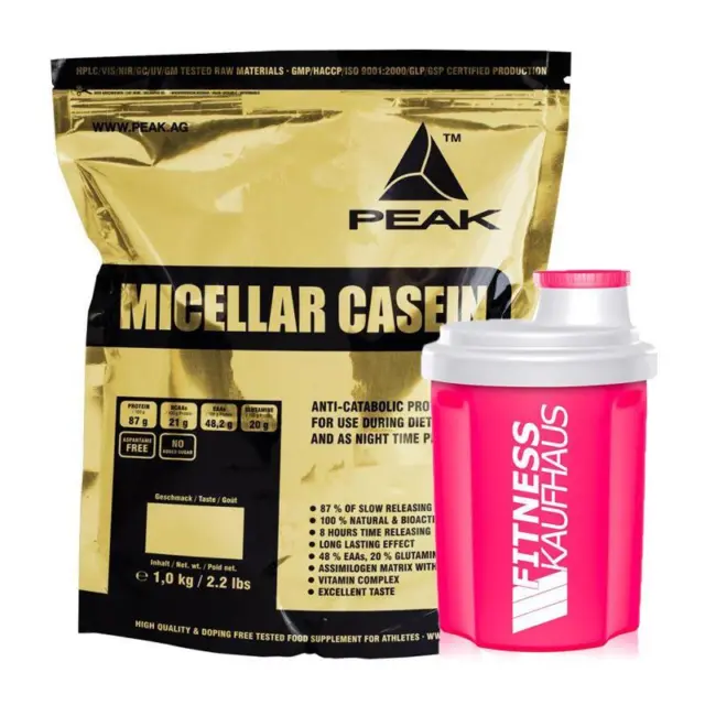 Peak Micellar Casein 1000g Protein Eiweiss Geschmack wählbar + Ladyline Shaker