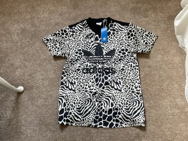 Adidas Originals AOP animal zebra print short sleeve T-Shirt Top Size 14 BNWT