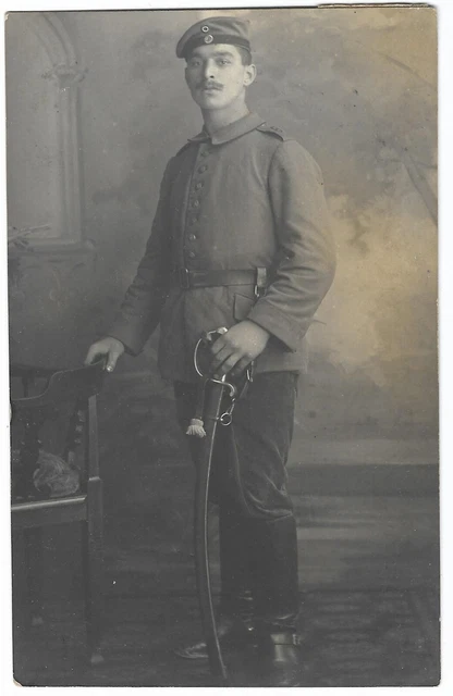 Foto-AK Portrait Bayern TOP Säbel Uniform feldgrau Troddel Portepee Koppel WK1