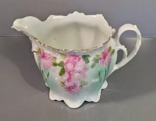 Antique Porcelain Wheelock Vienna Austria Cream Pitcher or Syrup Jug Pink Roses