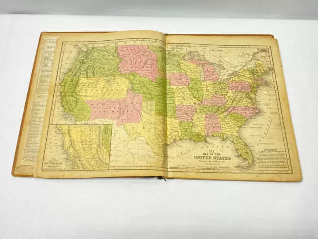 1851 Mitchell's School Atlas 28 Engraved Hand Colored Maps - Texas, Gold Rush CA