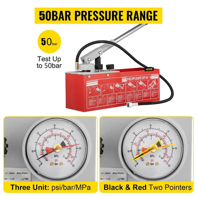 VEVOR Hydraulic Manual Pressure Test Pump Hydrostatic Water Pressure Tester 50BA VEVOR Hydraulic Manual Pressure Test Pump Hydrostatic Water Pressure Tester 50BA