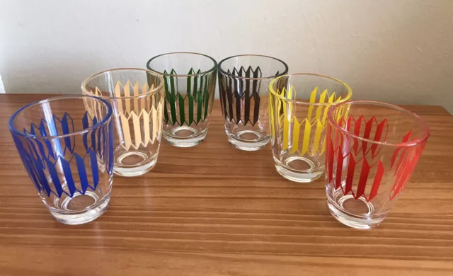 A Set of 6 Vintage Retro Shot Glasses - Multicoloured - 1950’s / 1960’s