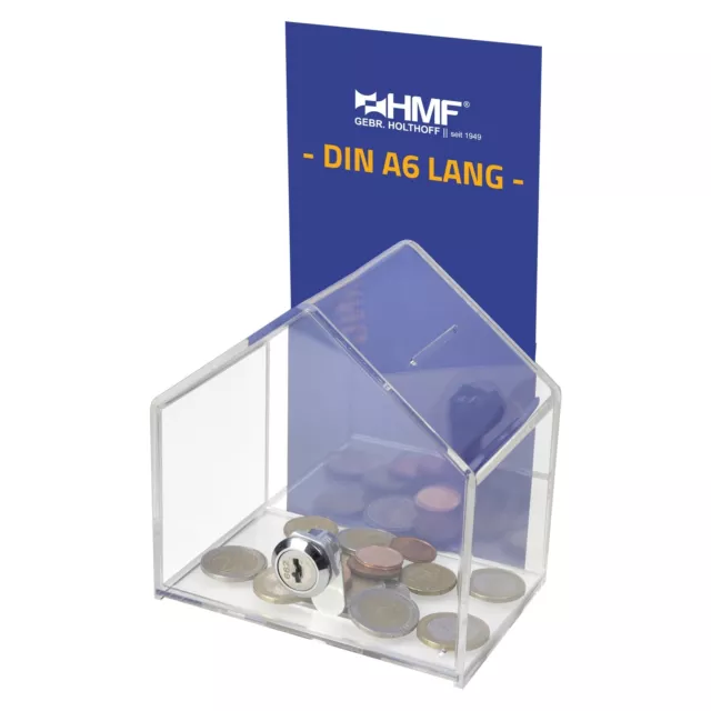 HMF Spendenhaus, Spendenbox, Aktionsbox, ACRYL Pfandmarkenbox, Blatteinschub 3