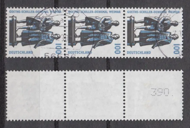 Bund 1934 RM 3er Streifen mit neuer gerader Nummer SWK 100 Pf gestempelt /2