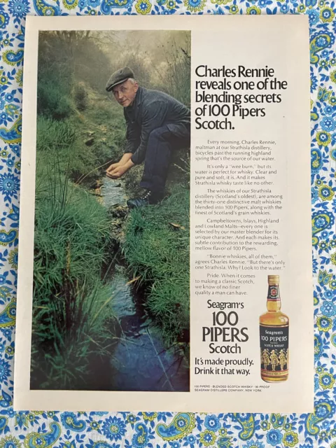 Vintage 1973 Seagram’s 100 Pipers Print Ad Charles Rennie Reveals  Secret
