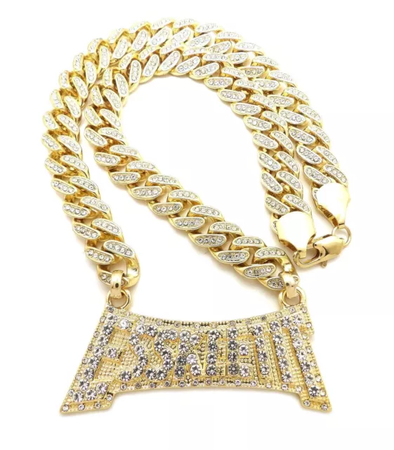Lil Pump Esskeetit Pendant 14K Gold Cuban Link Chain Necklace Hiphop