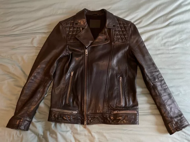 Men's All Saints Conroy leather biker jacket in black size Medium