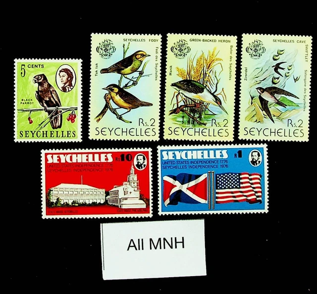 Seychelles 1976 USA Unabhängigkeit Bicentennial Vögel 6v Fein MNH Briefmarken