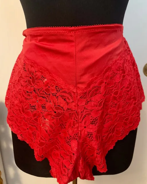 PANTIES RED NICKER VINTAGE style FRILLY NEW TAGS 8X SATIN LACE +1 FREE STOCKINGS