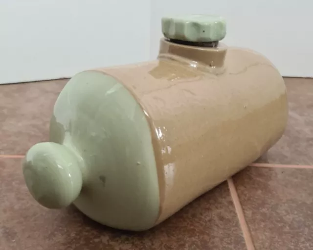Two Tone Green/Beige Stoneware Foot Bed/Warmer - Antique