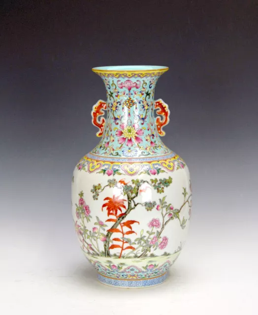 Superb Antique Chinese Qing Jiaqing MK Famille Rose  Floral Porcelain Vase