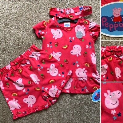 George 2 pezzi Peppa Pig Ragazze T-shirt & pantaloncini Set Outfit - 5-6 ANNI-NUOVO!