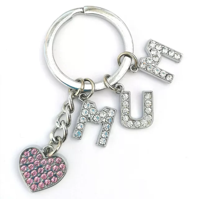 Personalised Crystal Letters & Pink Heart Key Ring Chain Gift