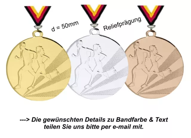 Massiv geprägte Medaillen Laufsport mit Band & Text (Staffelpreise 25-50-75-100)
