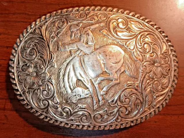 bucking bronco sterling belt buckle