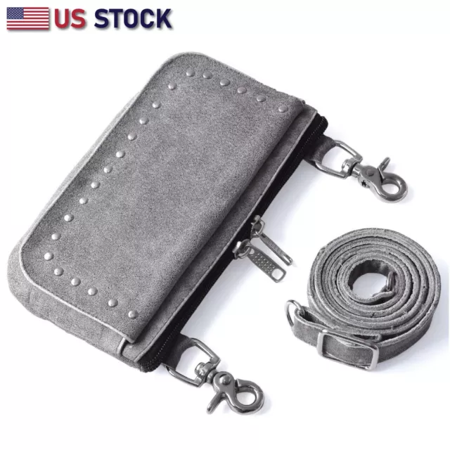 Leather Hip Clip Purse Bag Women Waist Bag Fanny Pack Motorcycle GRAY