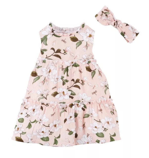 Mud Pie Little Girls Magnolia Print Dress & Matching Headband Size 5T 2