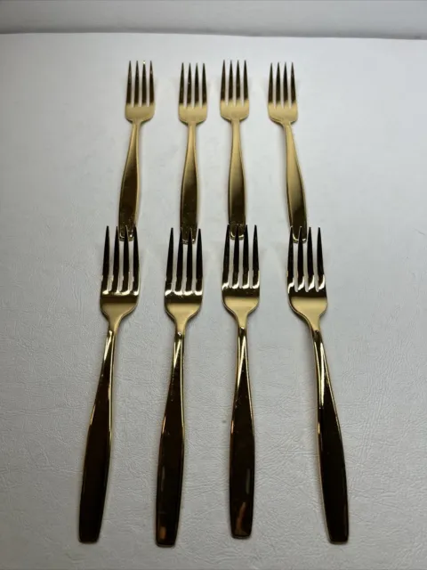 8 Forks GOLDEN MODERN LIVING Rogers Cutlery Co. Stainless USA IS Gold 7”