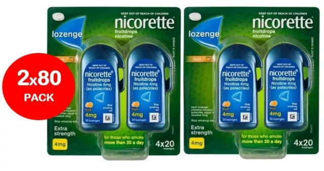 160x Nicorette Quit Stop Smoking Extra Strength Nicotine Lozenges 4mg FruitDrops