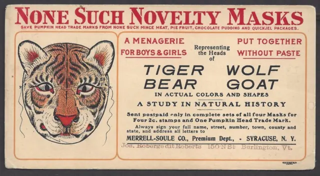 None Such Novelty Masks Premium For Non Such Mince Meat ~ Advertising Blotter