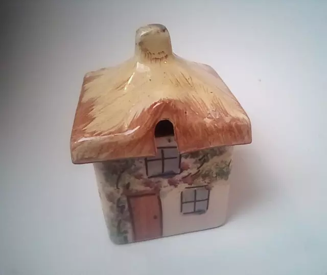 TORQUAY POTTERY MOLDED  'DEVON COTTAGE'  SUGAR/PRESERVE  POT  c.1930s